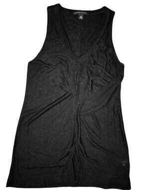 Banana Republic Womens Tank Top Black XS V Neck Ruffle Burnout Racerback
